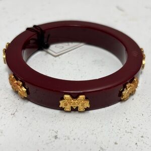 Deep Maroon Resin Bangle with Gold Emblem Accents-MS State